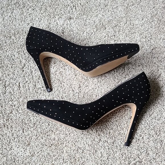 L.K. Bennett Clare Gold Studded Black Suede Pumps - Picture 5 of 13